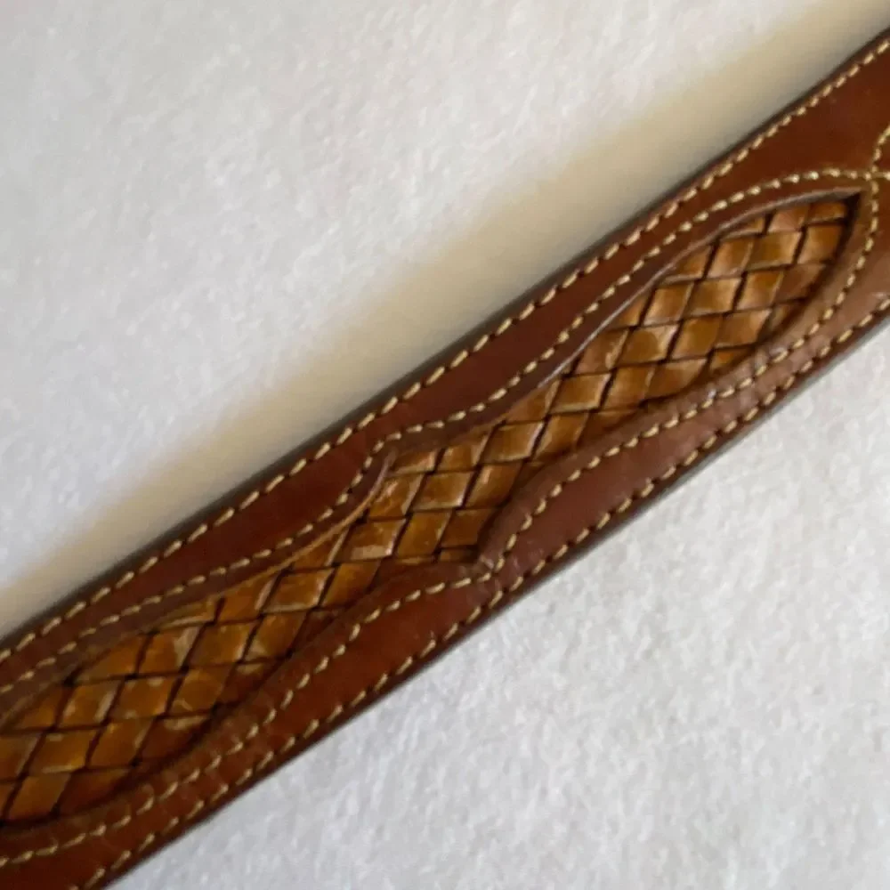 💎Leegin Western Belt Medium Waist USA Made Caramel Brown Leather Braided Inlay